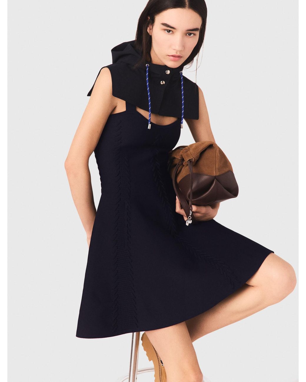 Maje Blue Short Knitted Skater Dress