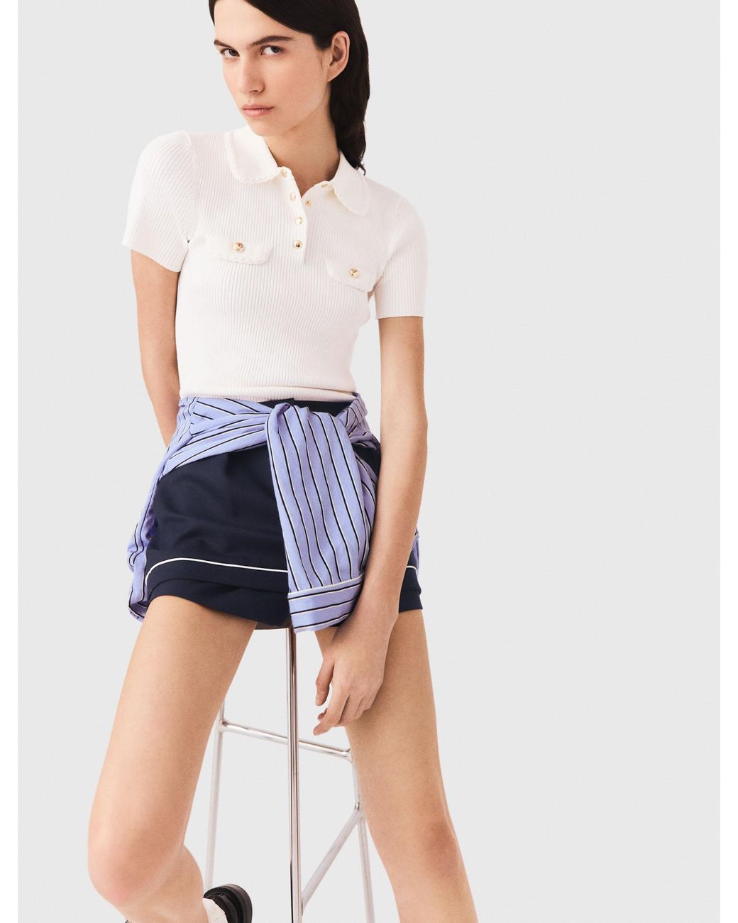 Maje Blue Short-Sleeved Polo With Pockets