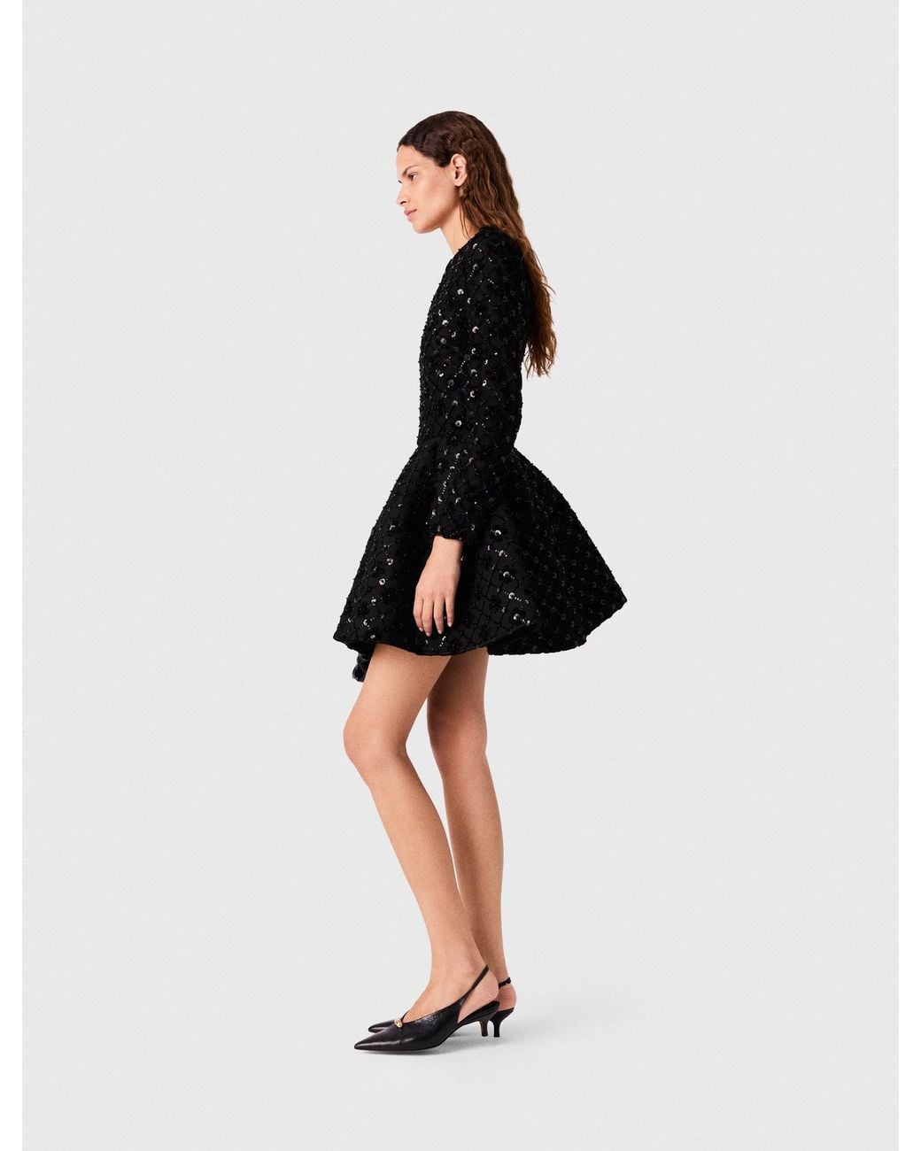 Maje Black Short Rhinestone Velvet Dress