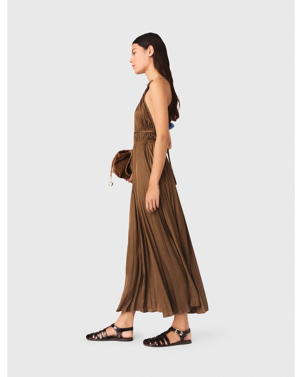 Maje Natural Pleated Maxi Dress
