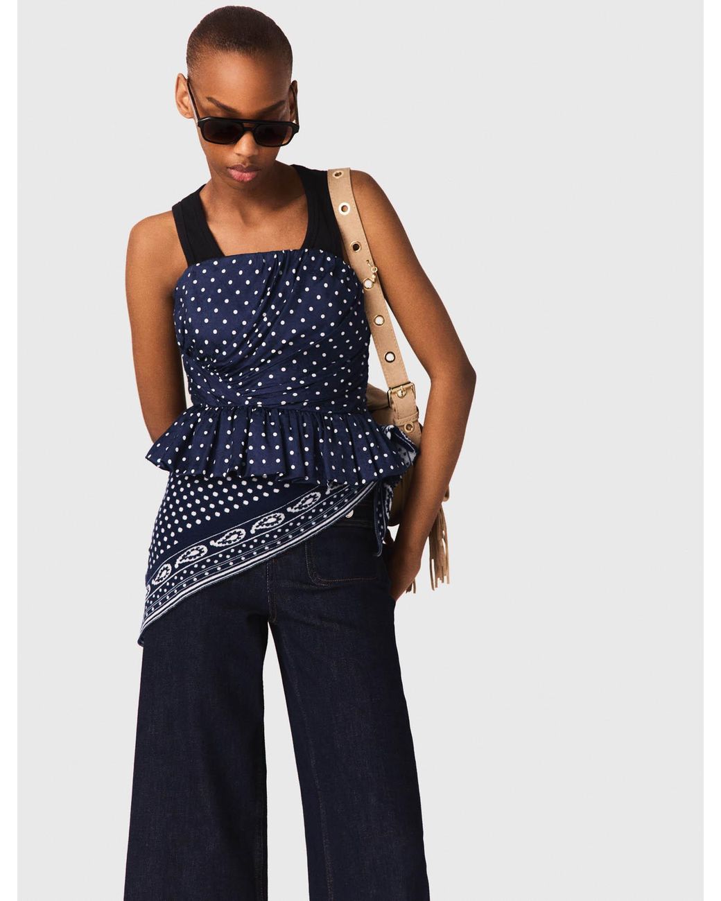 Maje Blue Patterned Bustier Top