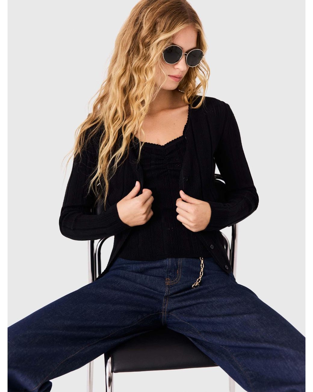 Maje Blue Pointelle Knit Twinset