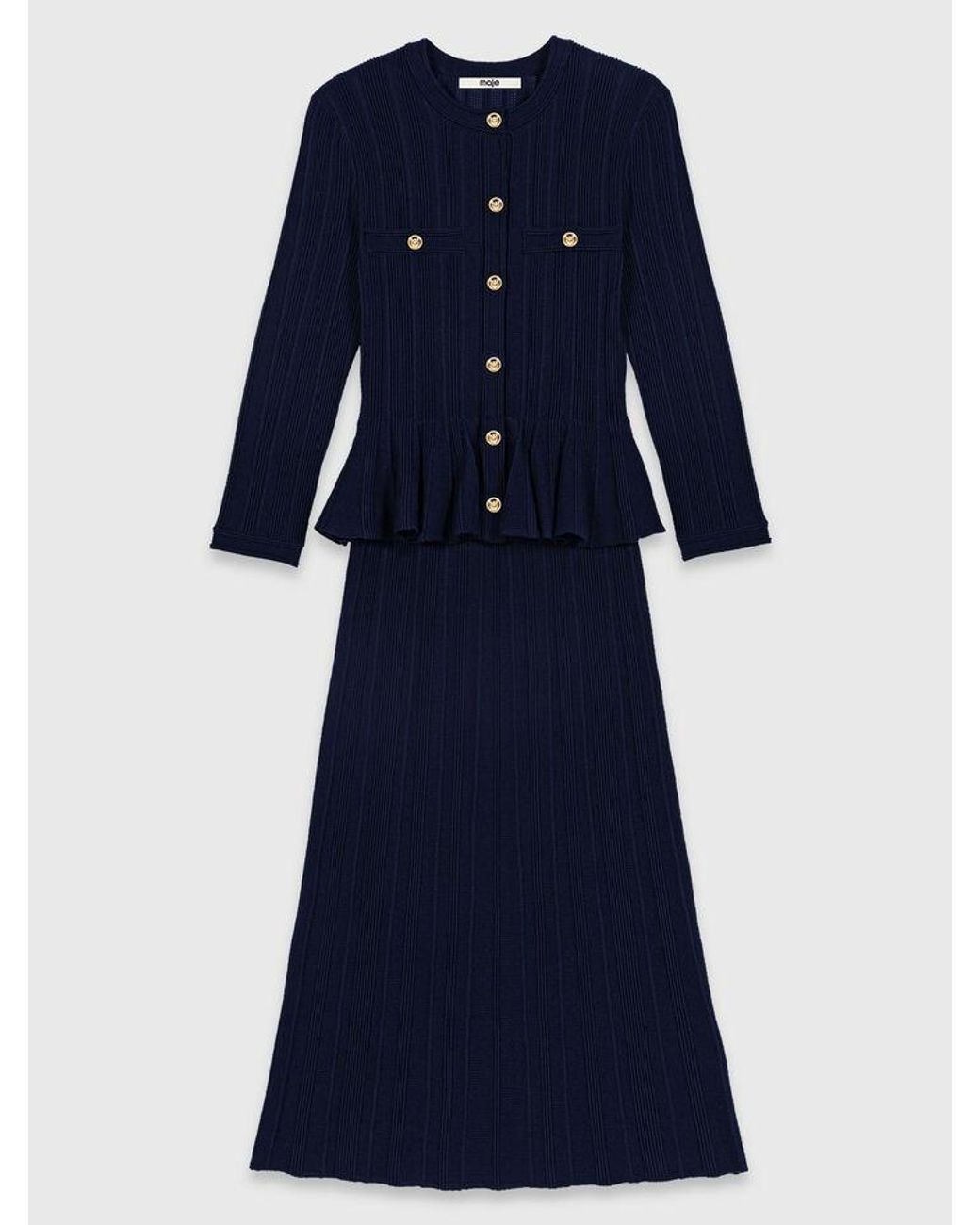 Maje Blue Knit Dress With Peplum Waist