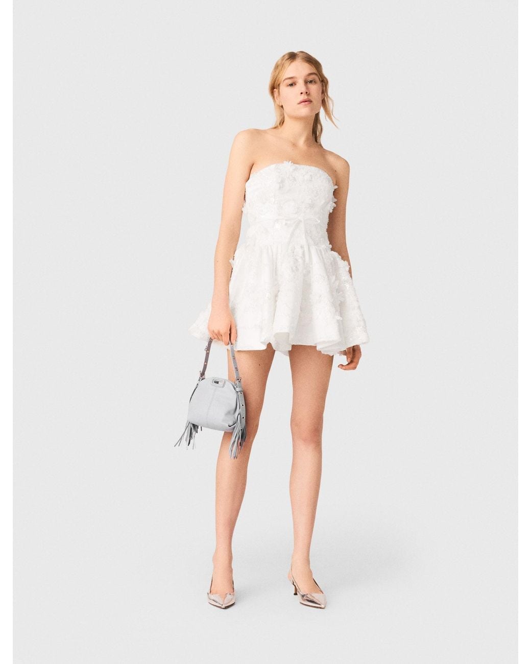 Maje White Short Embroidered Bustier Dress