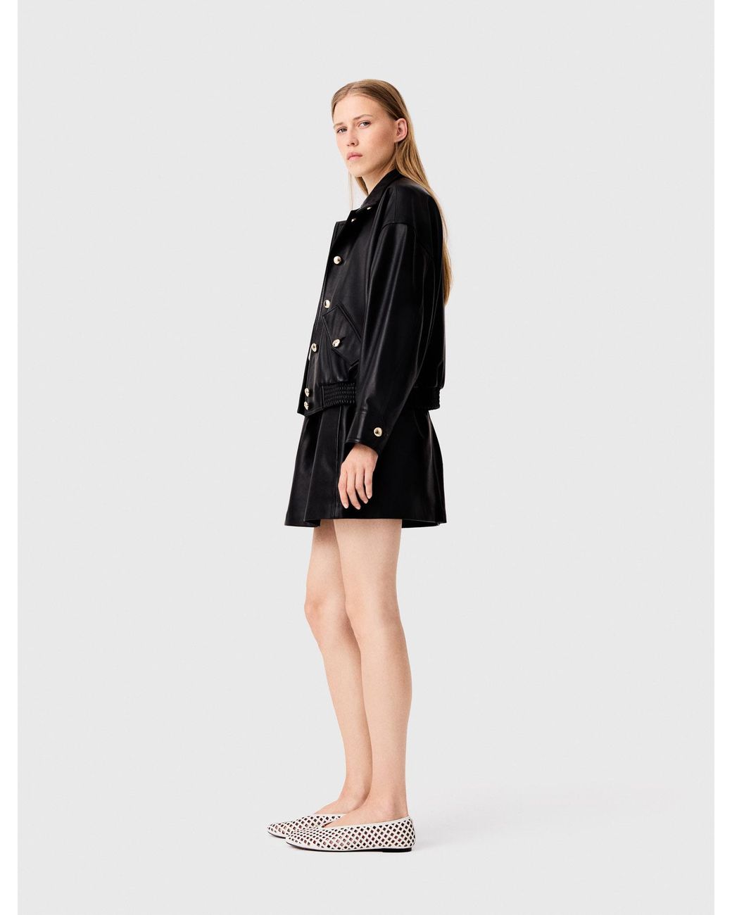 Maje Black Short Leather Skirt