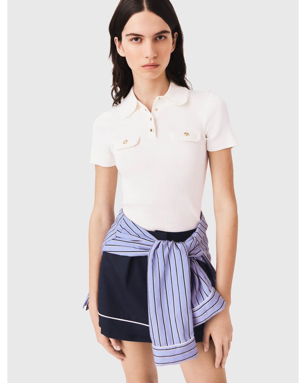 Maje Blue Short-Sleeved Polo With Pockets