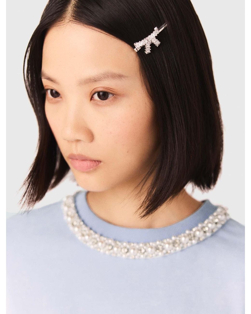 Maje White Rhinestone Bow Barrette