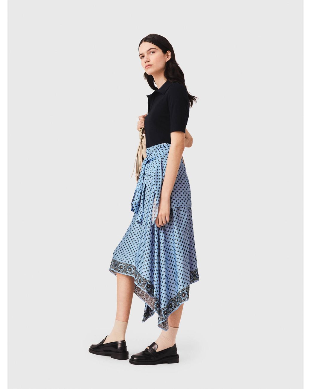Maje Blue Layered-Effect Scarf Skirt Dress