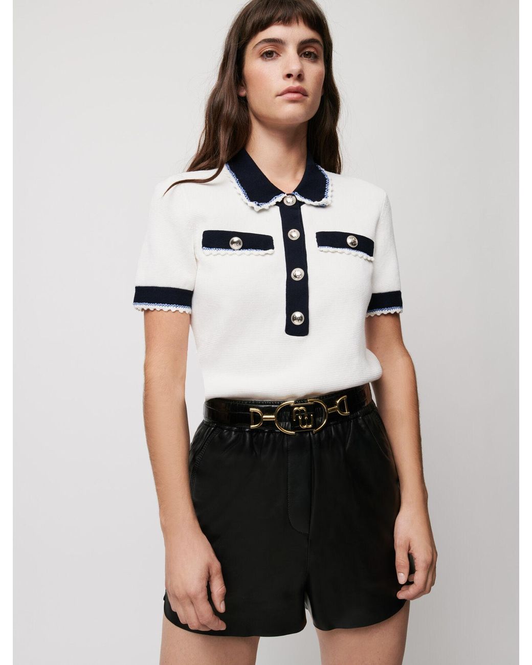Maje Contrasting Polo Style Jumper | Lyst