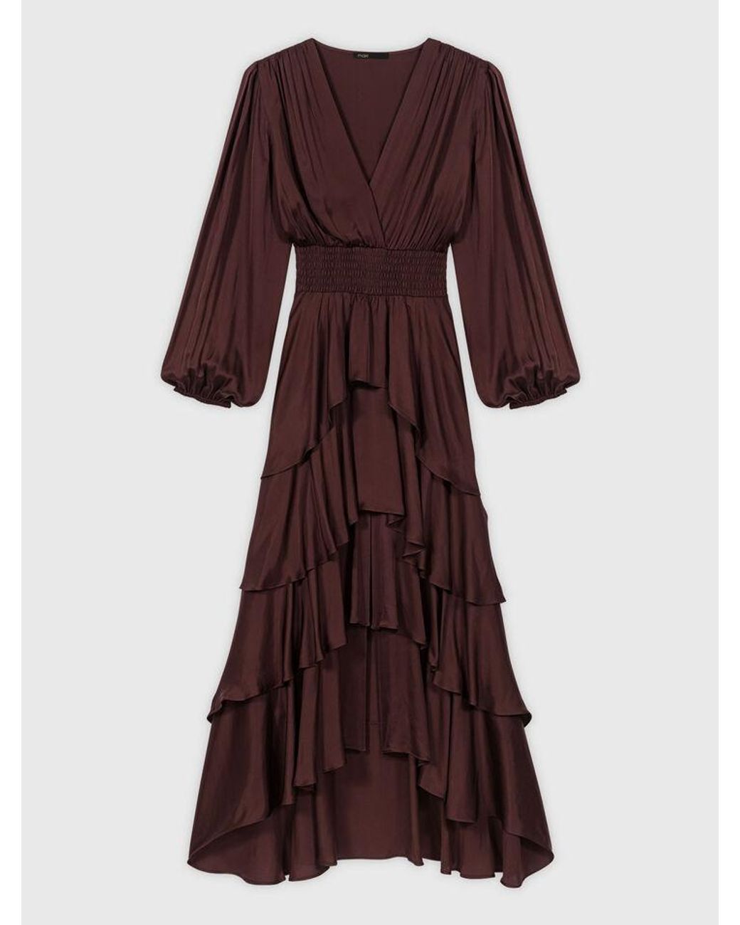 Maje Brown Flowy Ruffled Maxi Dress