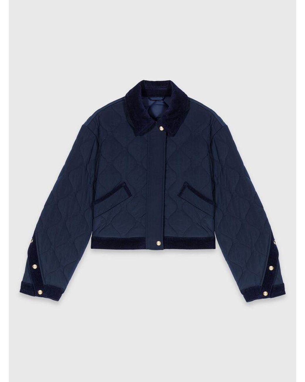 Maje Blue Quilted Jacket With Velvet Details