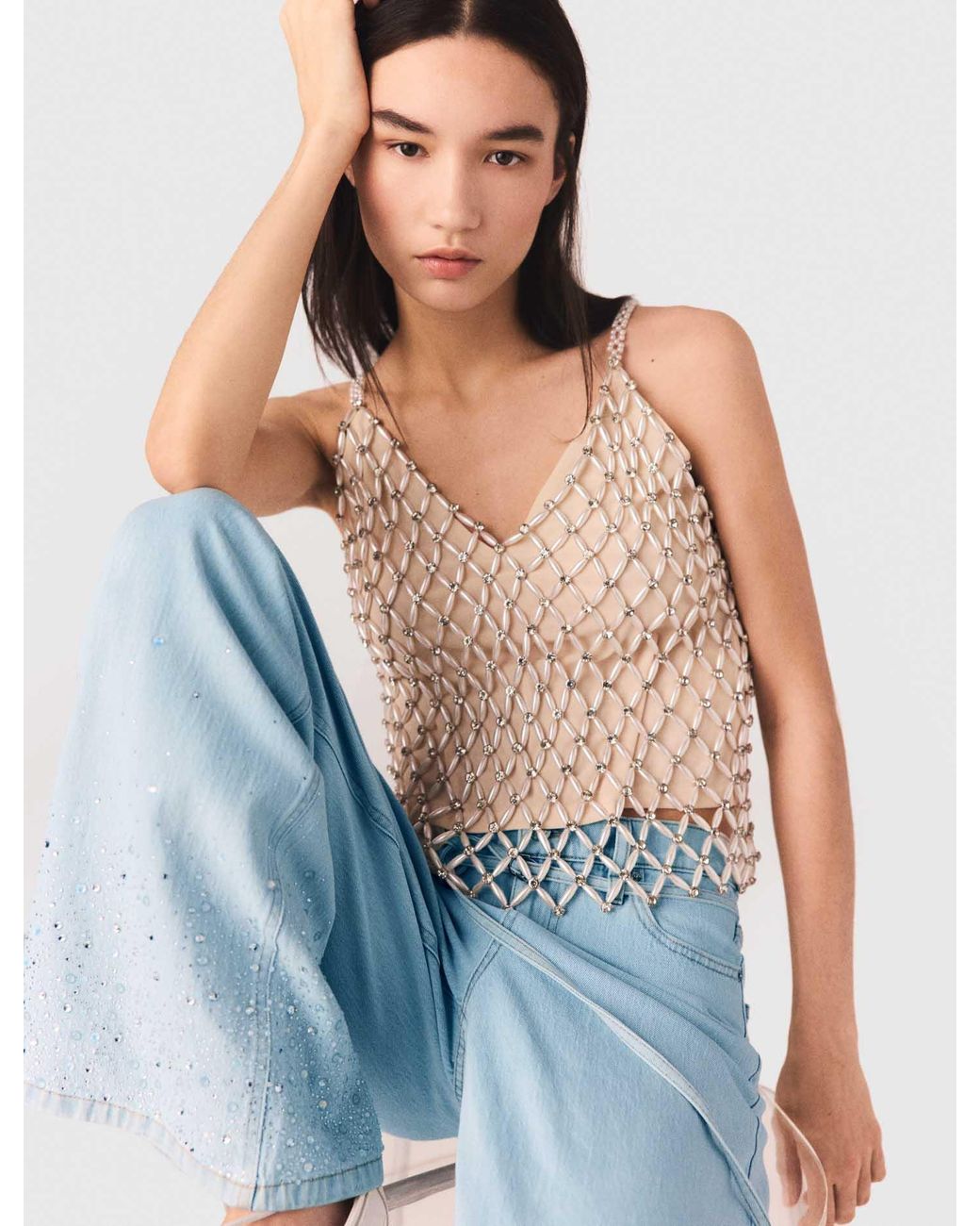 Maje Blue Beaded Top With Lining