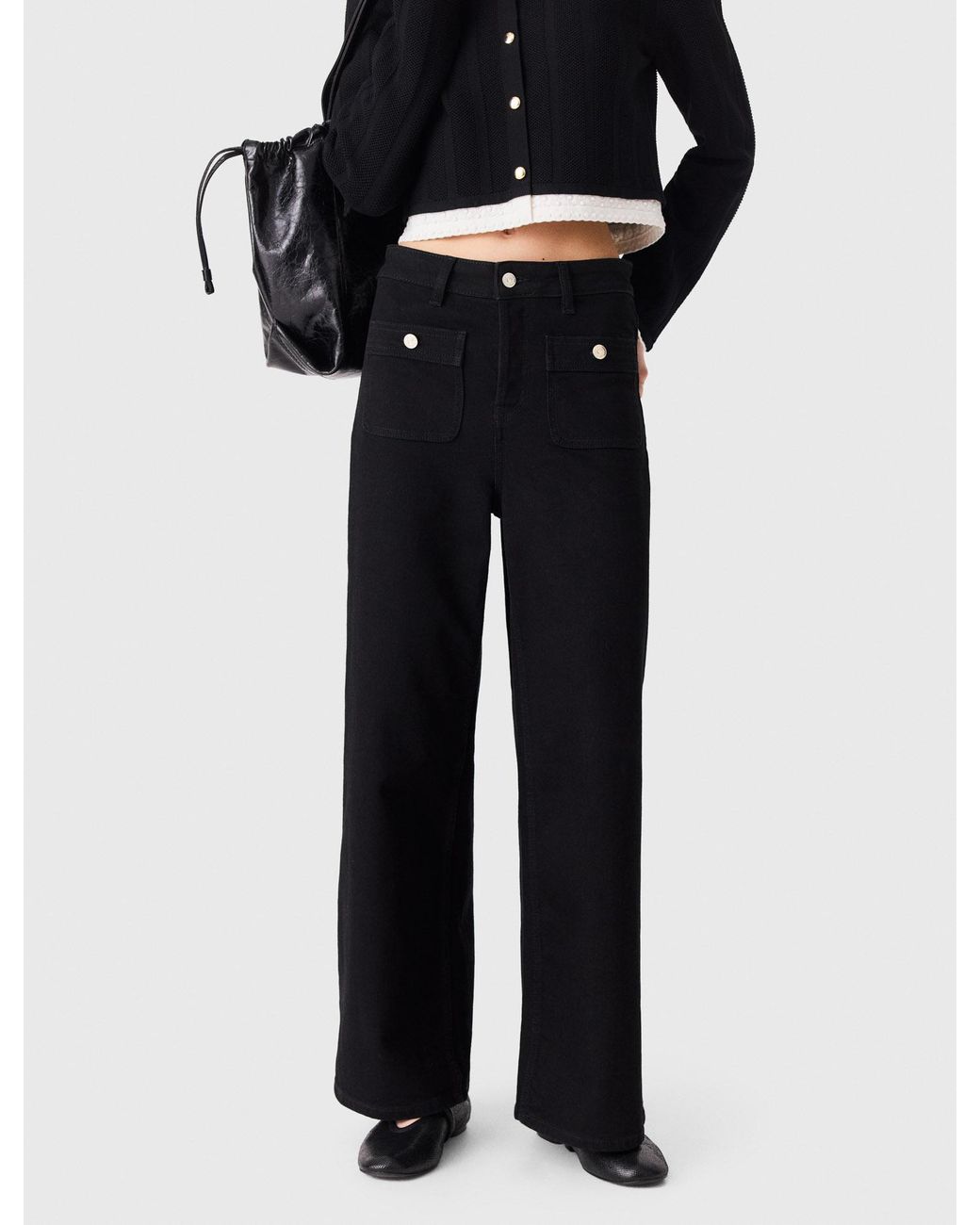 Maje White Straight-Leg Jeans With Patch Pockets