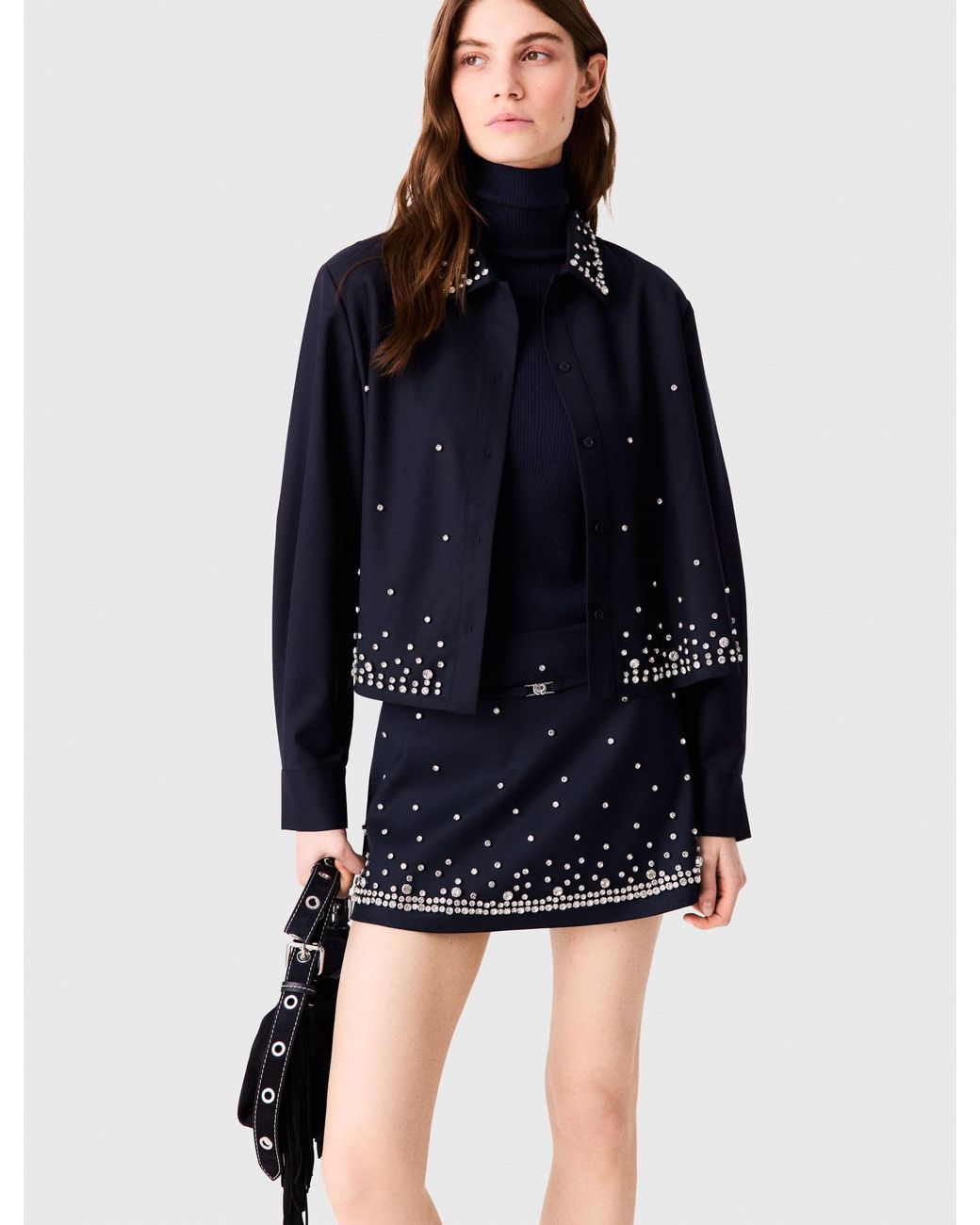 Maje Blue Rhinestone Layered Skort