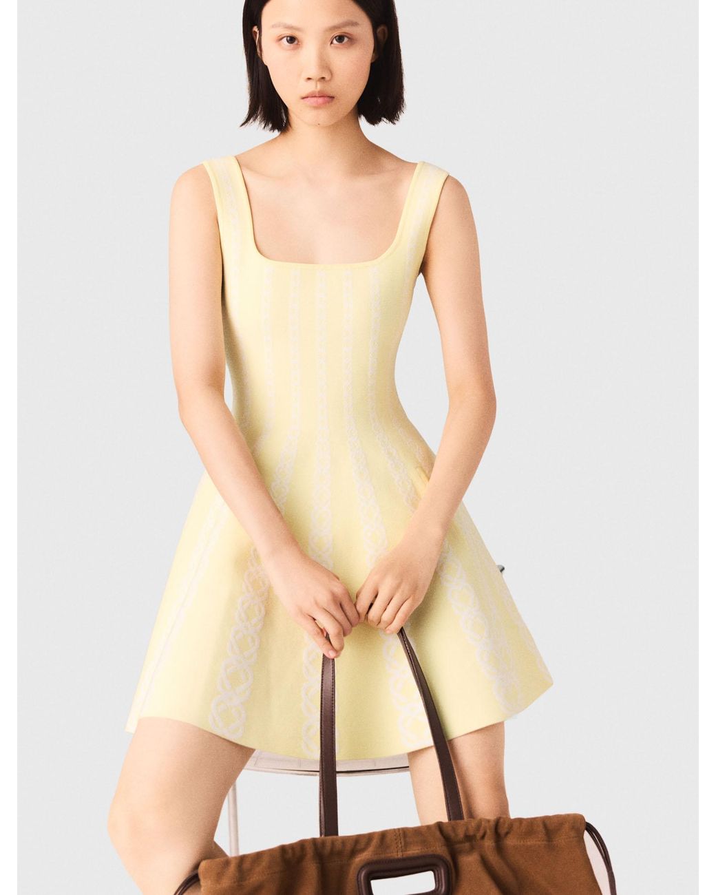 Maje White Jacquard Knit Short Dress