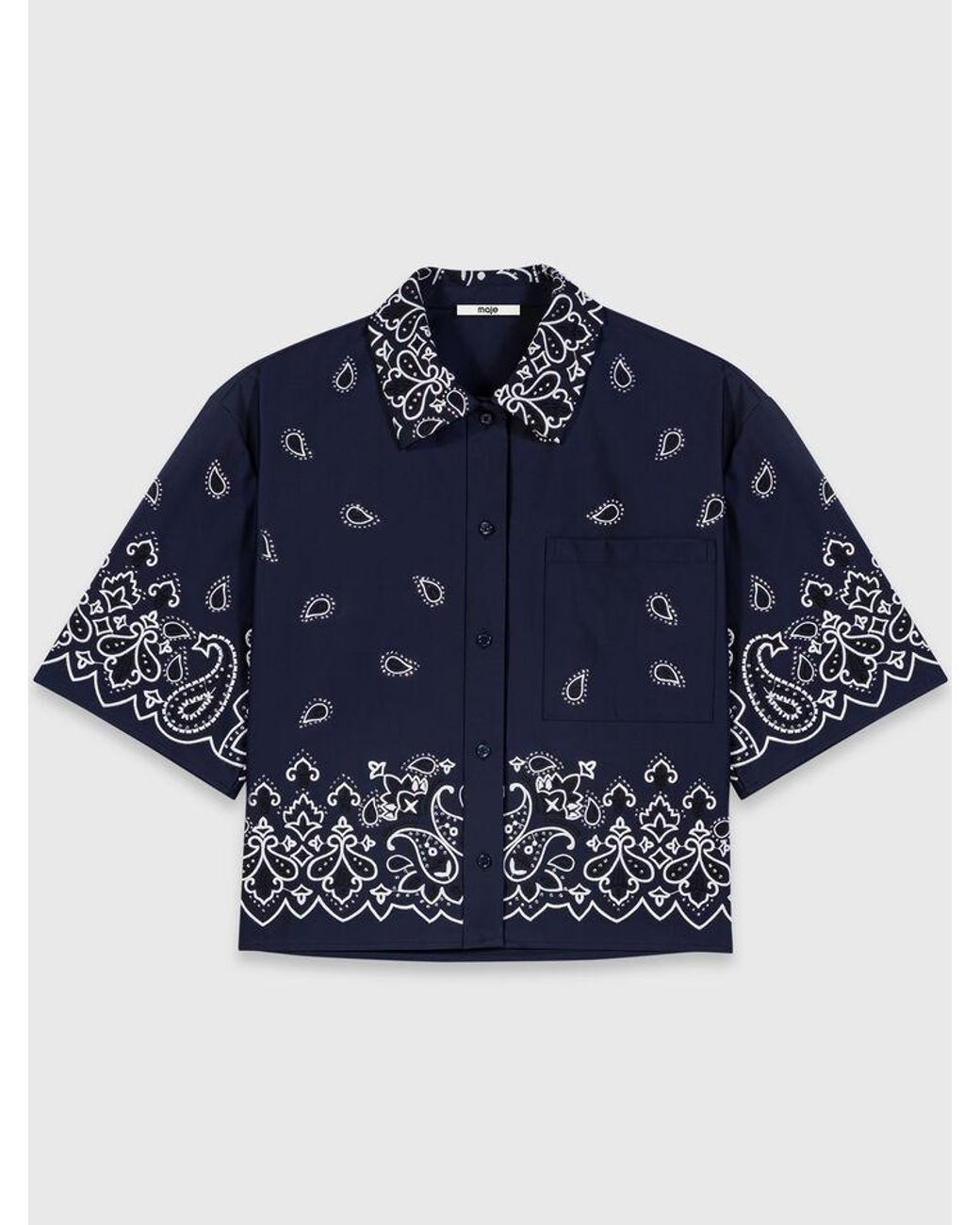 Maje Blue Cropped Embroidered Bandana Print Shirt