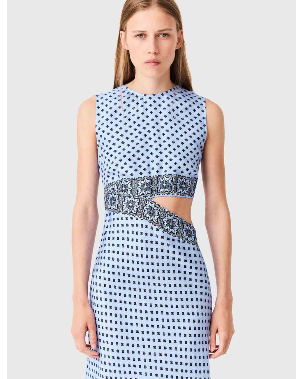 Maje White Patterned Cutaway Dress