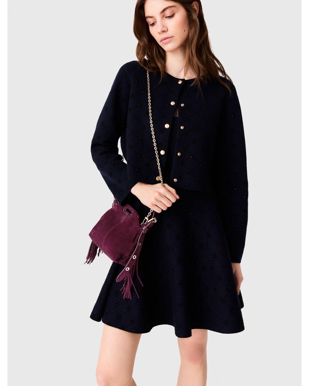 Maje Purple Miss M Micro Suede Bag