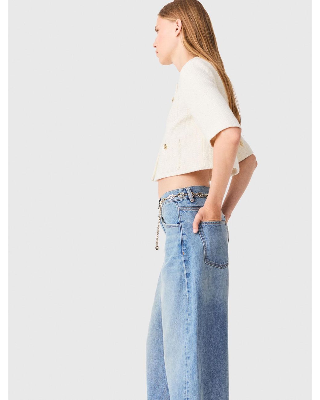 Maje Blue Short-Sleeved Tweed Jacket