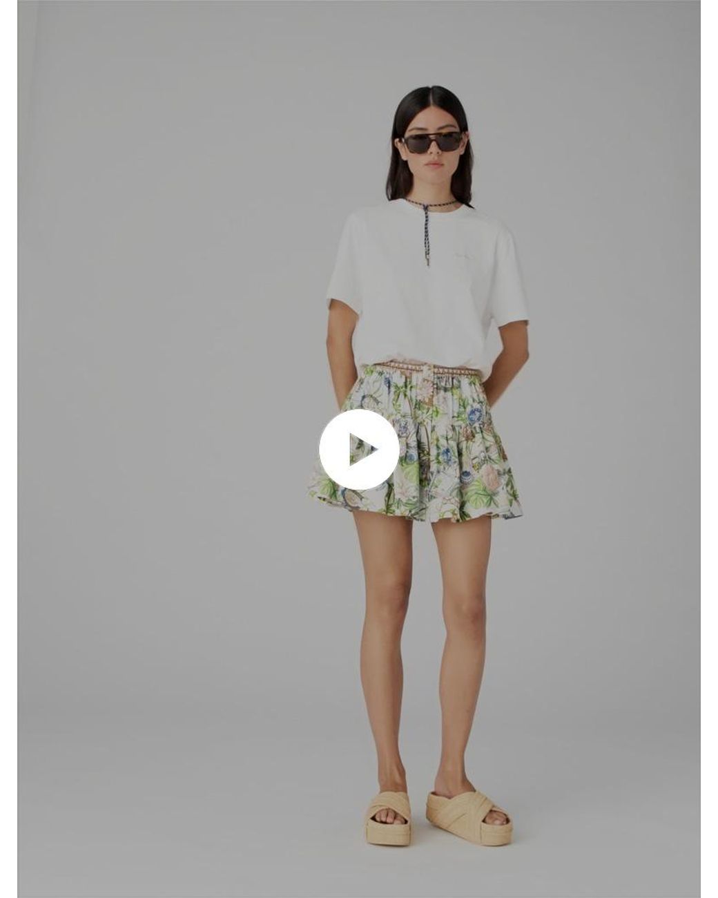 Maje White Printed Ruffled Skirt