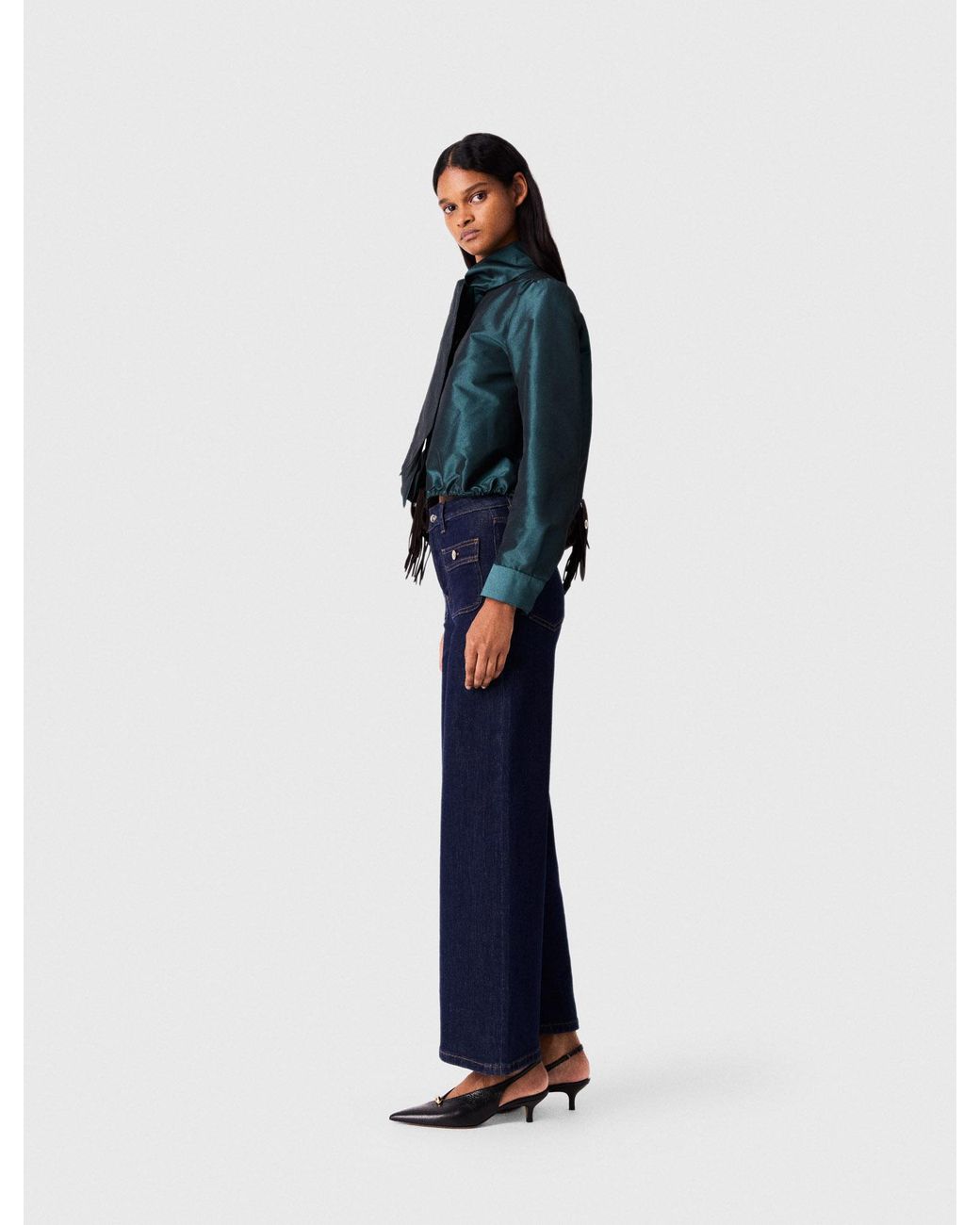 Maje Blue Wide Jeans With Patch Pockets
