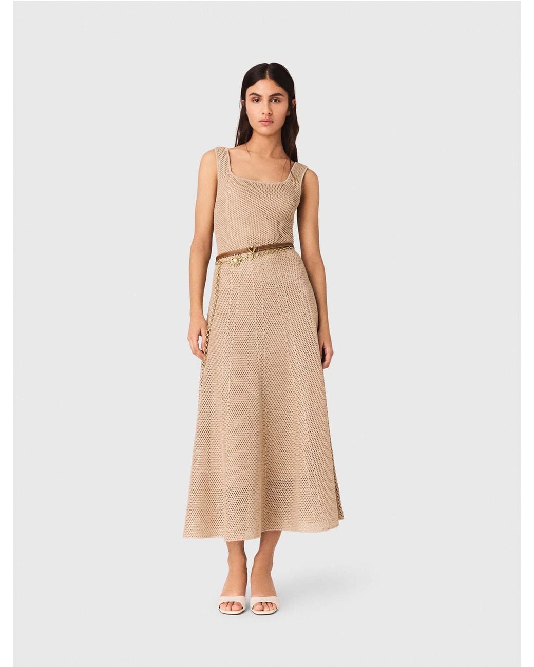 Maje Natural Rhinestone Knit Maxi Dress