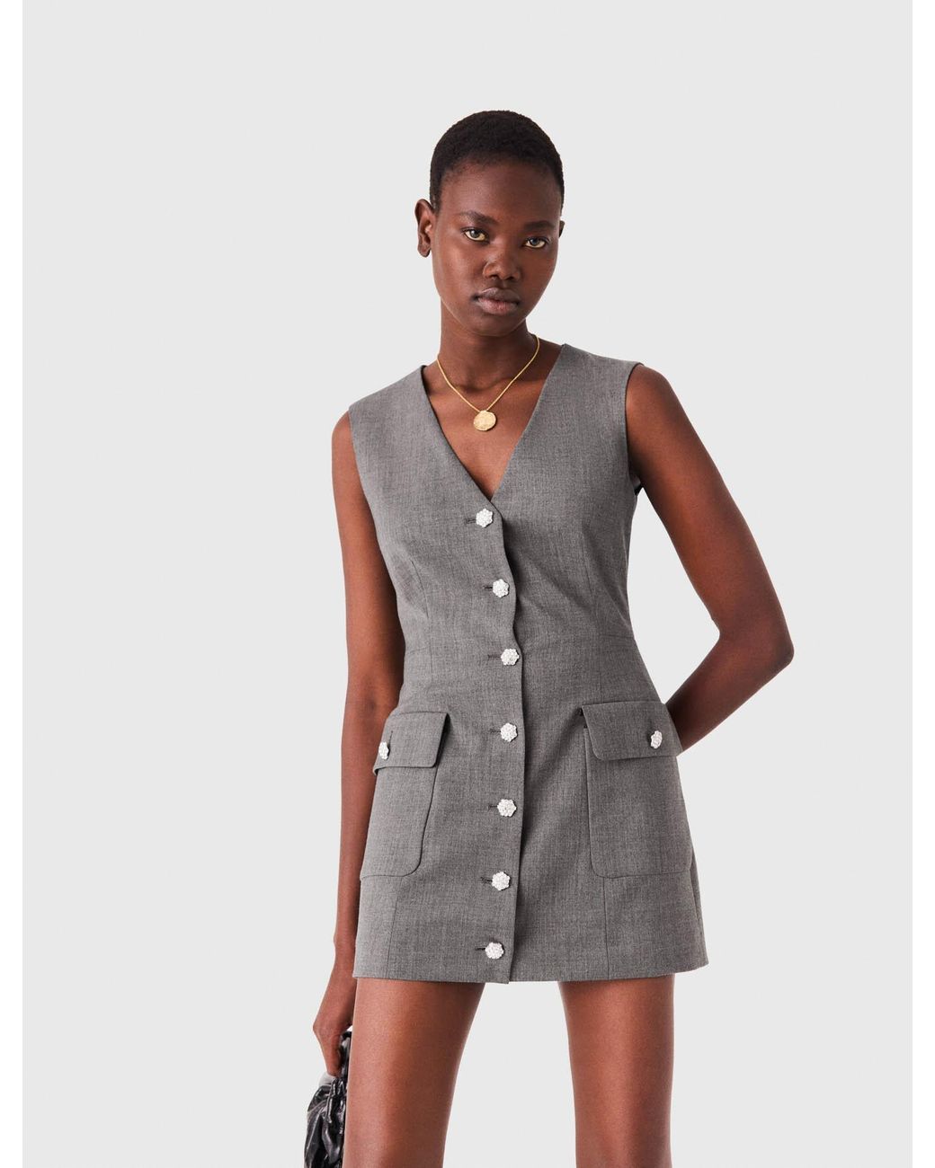 Maje White Jewel Button Tailored Jumpsuit