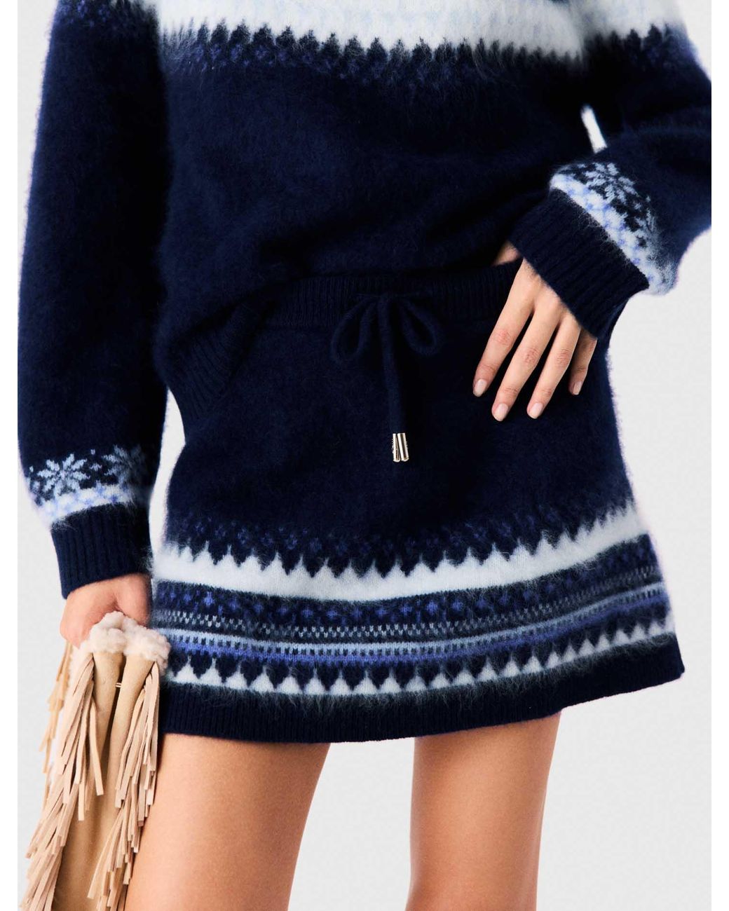 Maje Blue Short Jacquard Knit Skirt