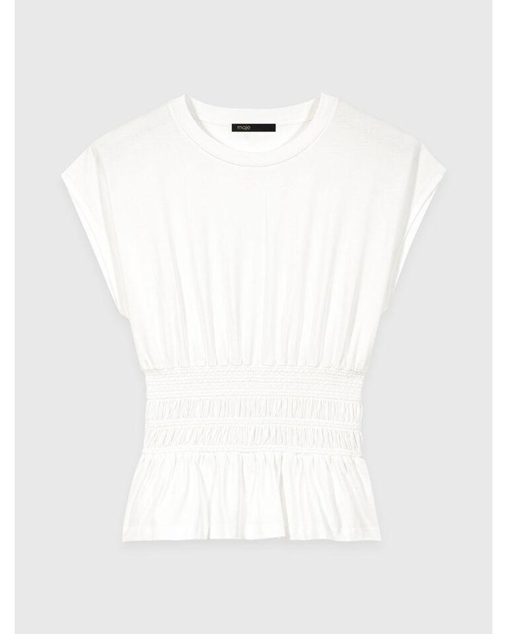 Maje White Fitted Pleated T-Shirt