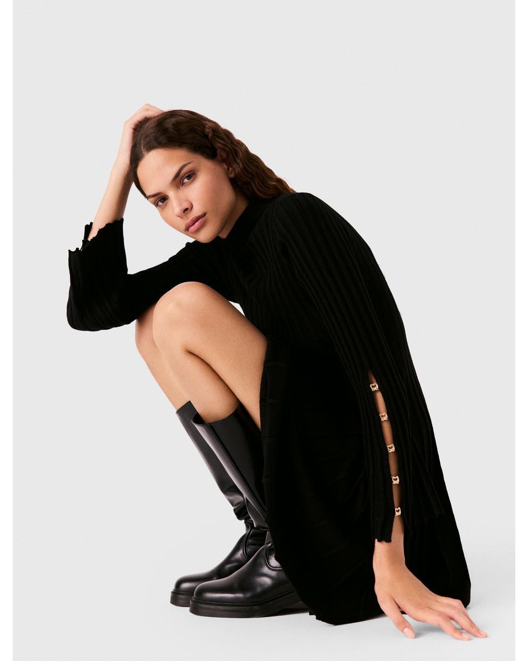 Maje Black High-Neck Short Skater Dress