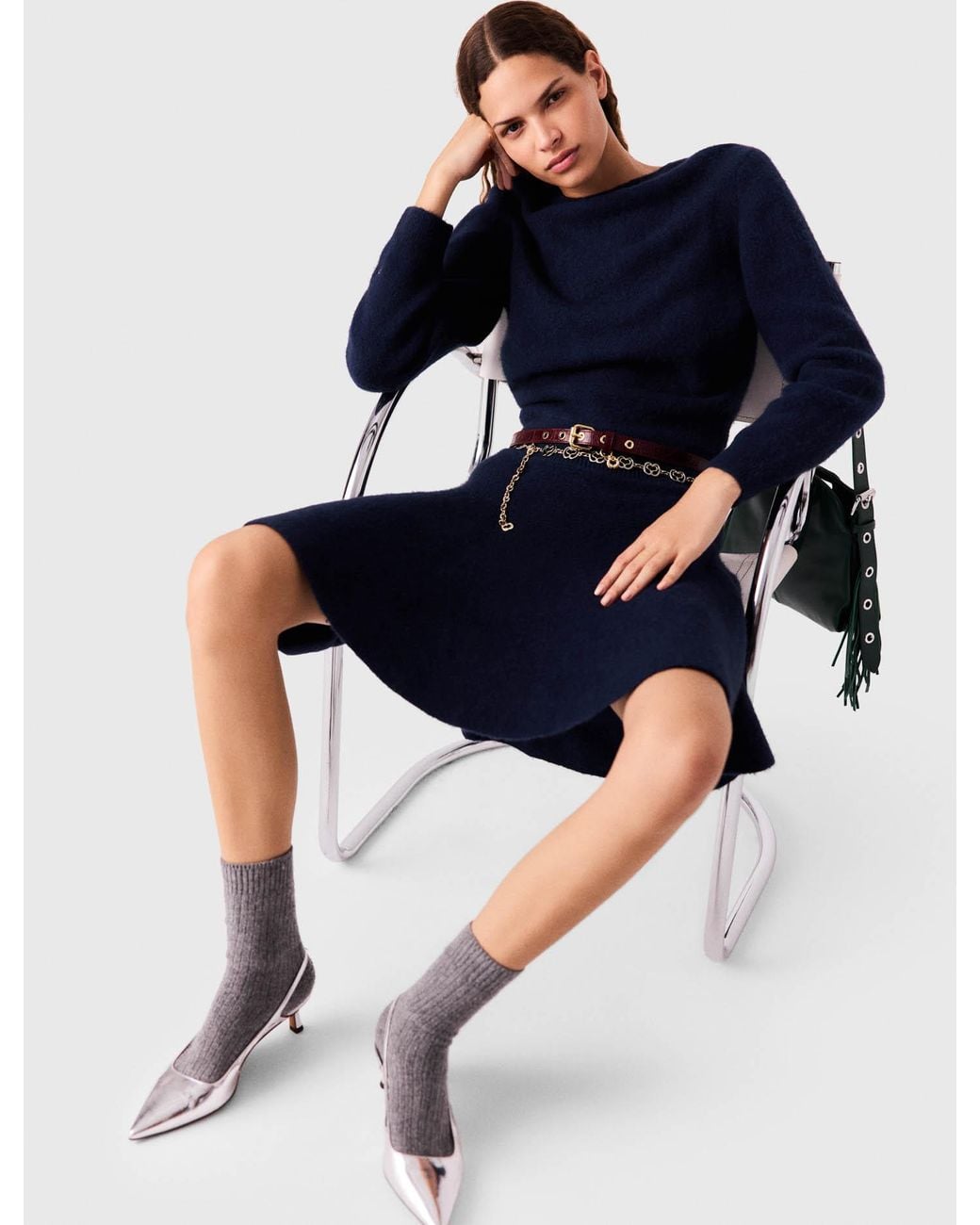 Maje Blue Short Yak Blend Dress