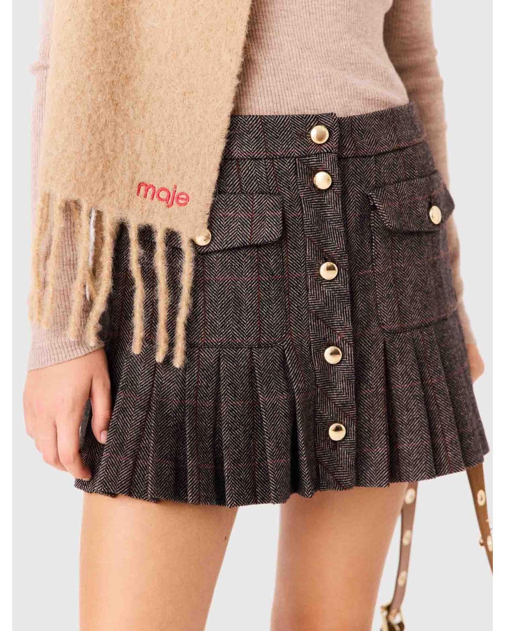 Maje White Plaid Mini Skirt
