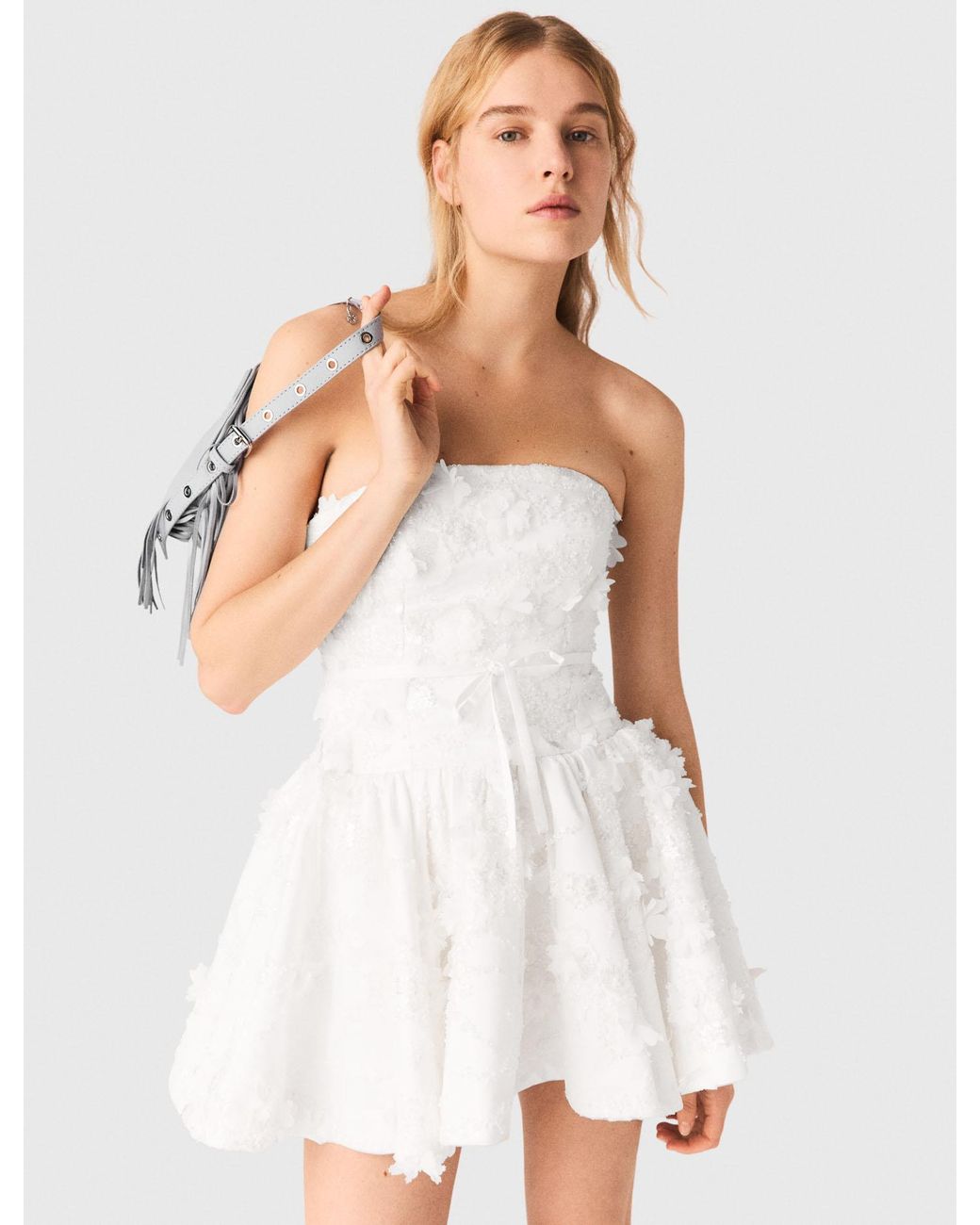 Maje White Short Embroidered Bustier Dress