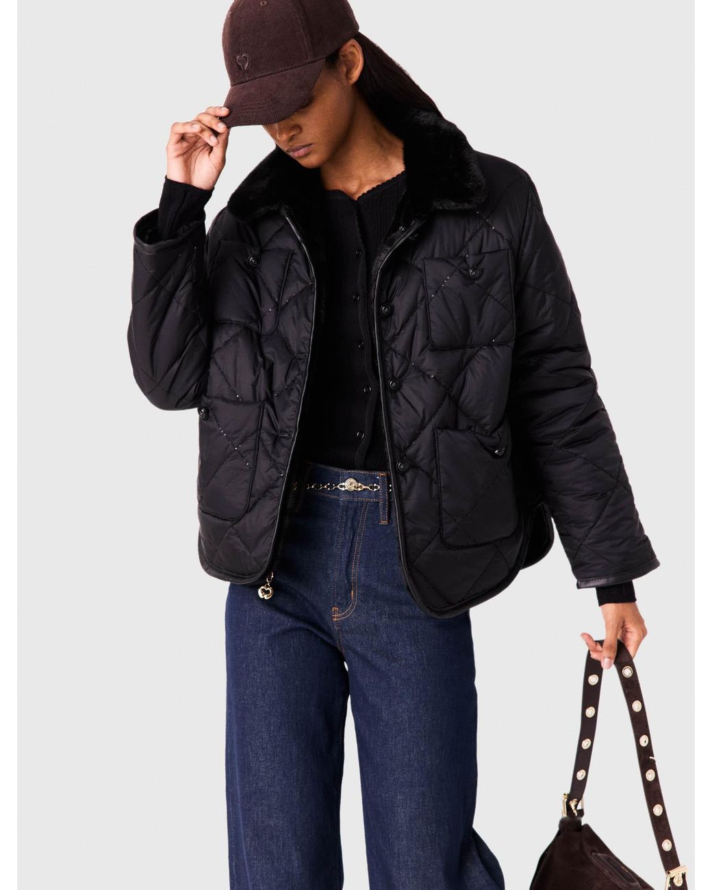 Maje Blue Reversible Sequin Puffer Jacket
