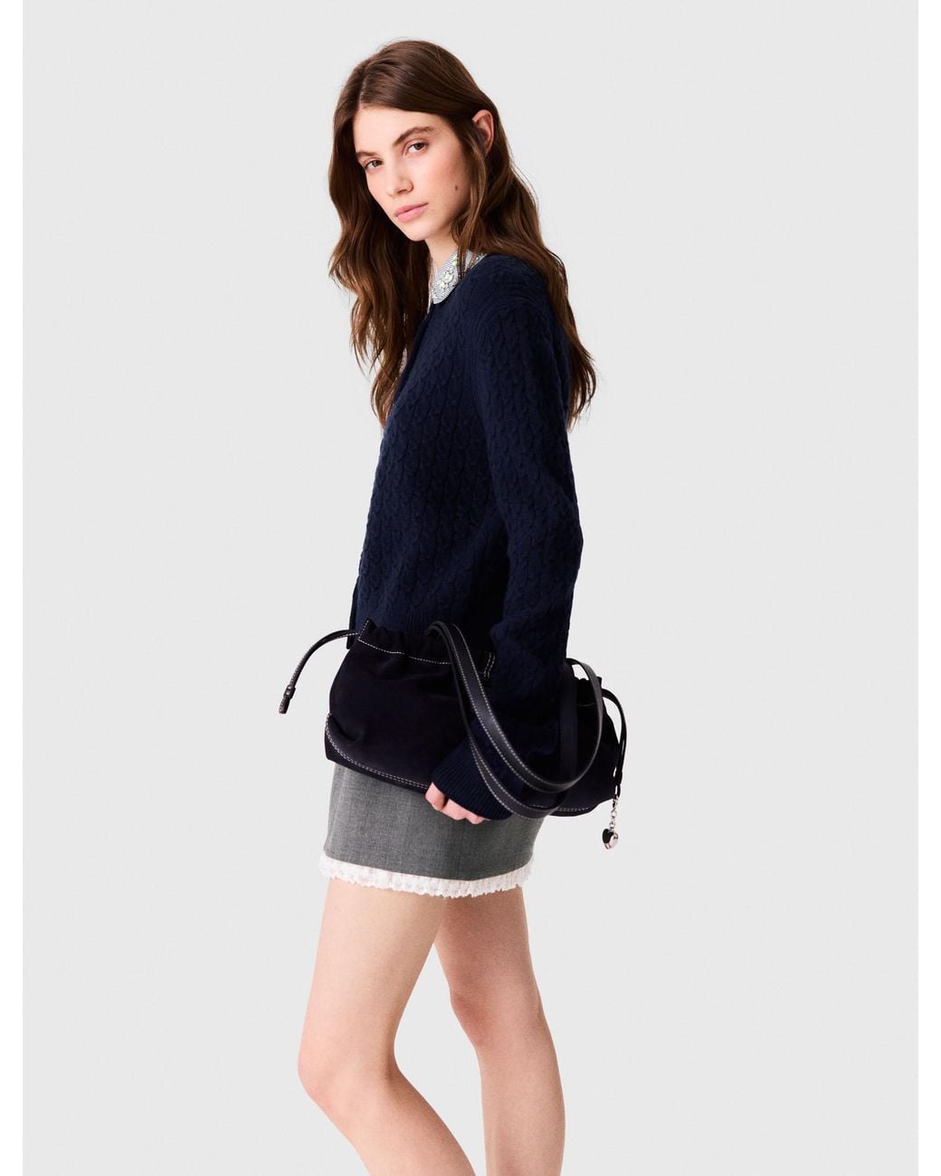 Maje Blue Cardigan With Poplin Collar
