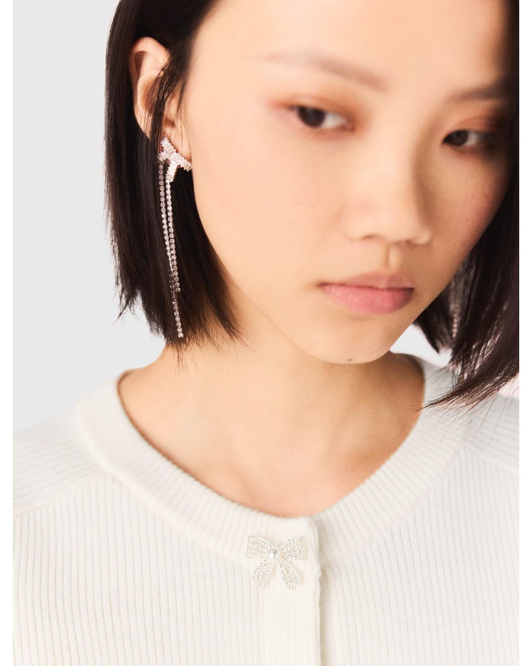 Maje White Rhinestone Bow Earrings