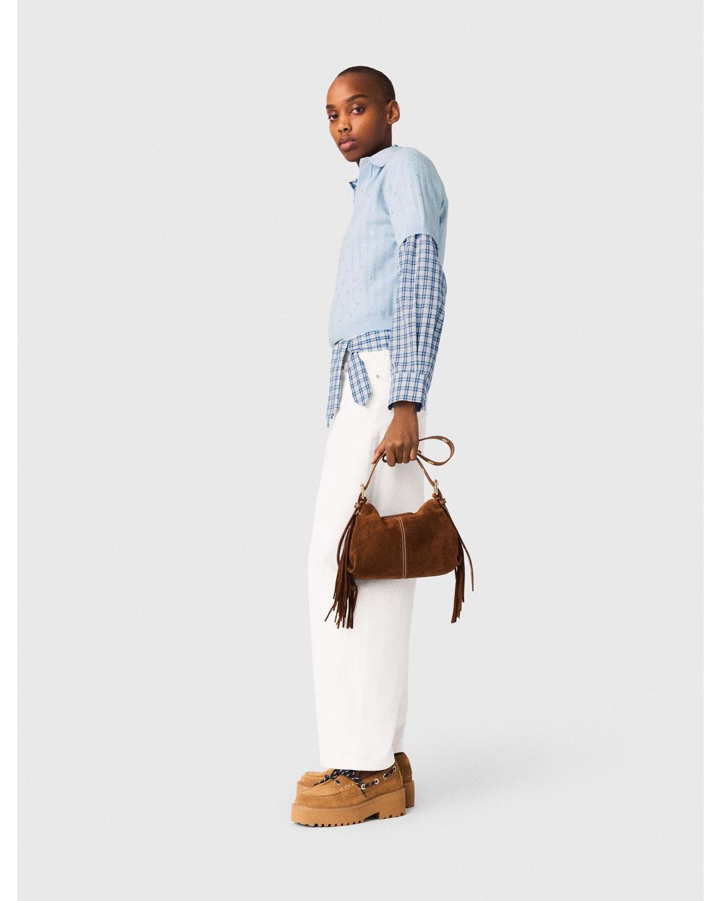 Maje Blue Cropped Jumper With Rhinestones
