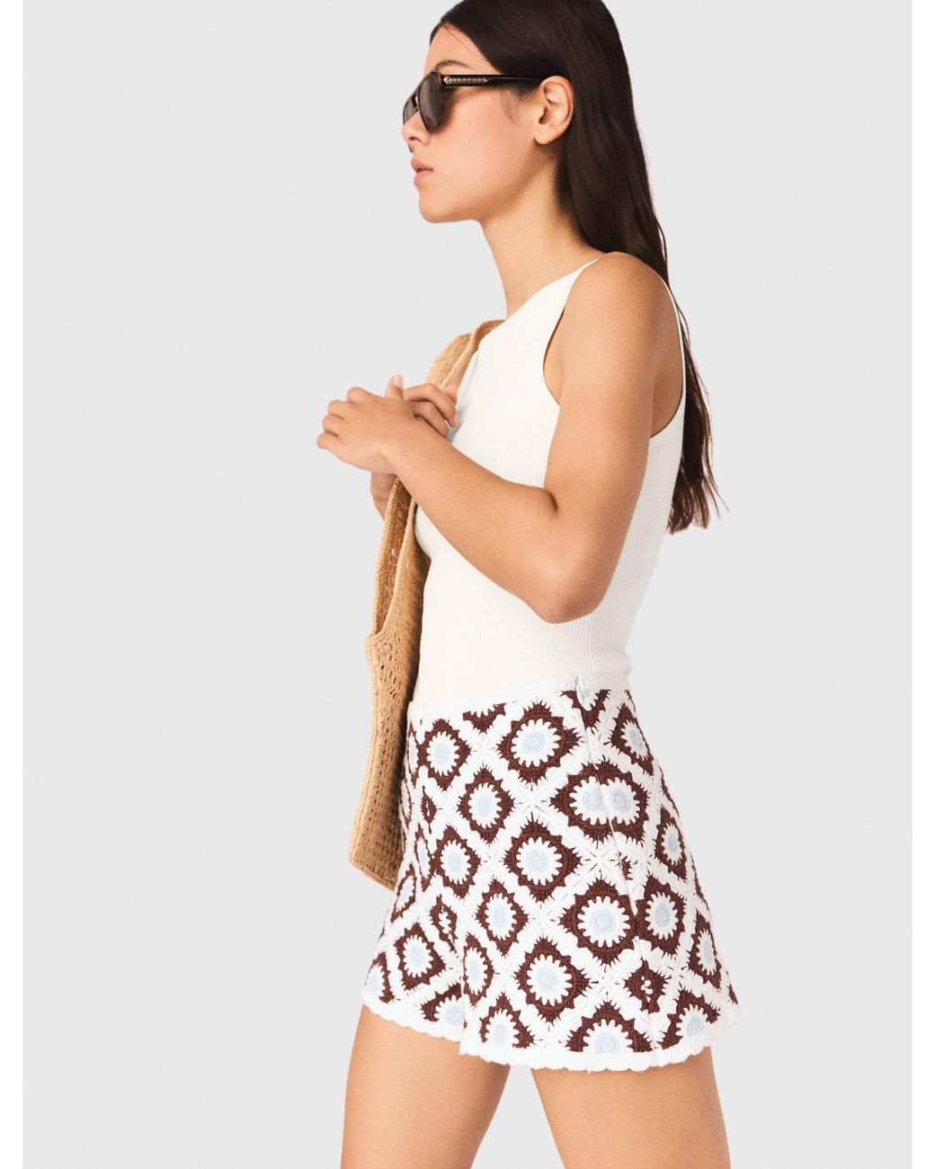 Maje White Floral-Patterned Crochet Shorts