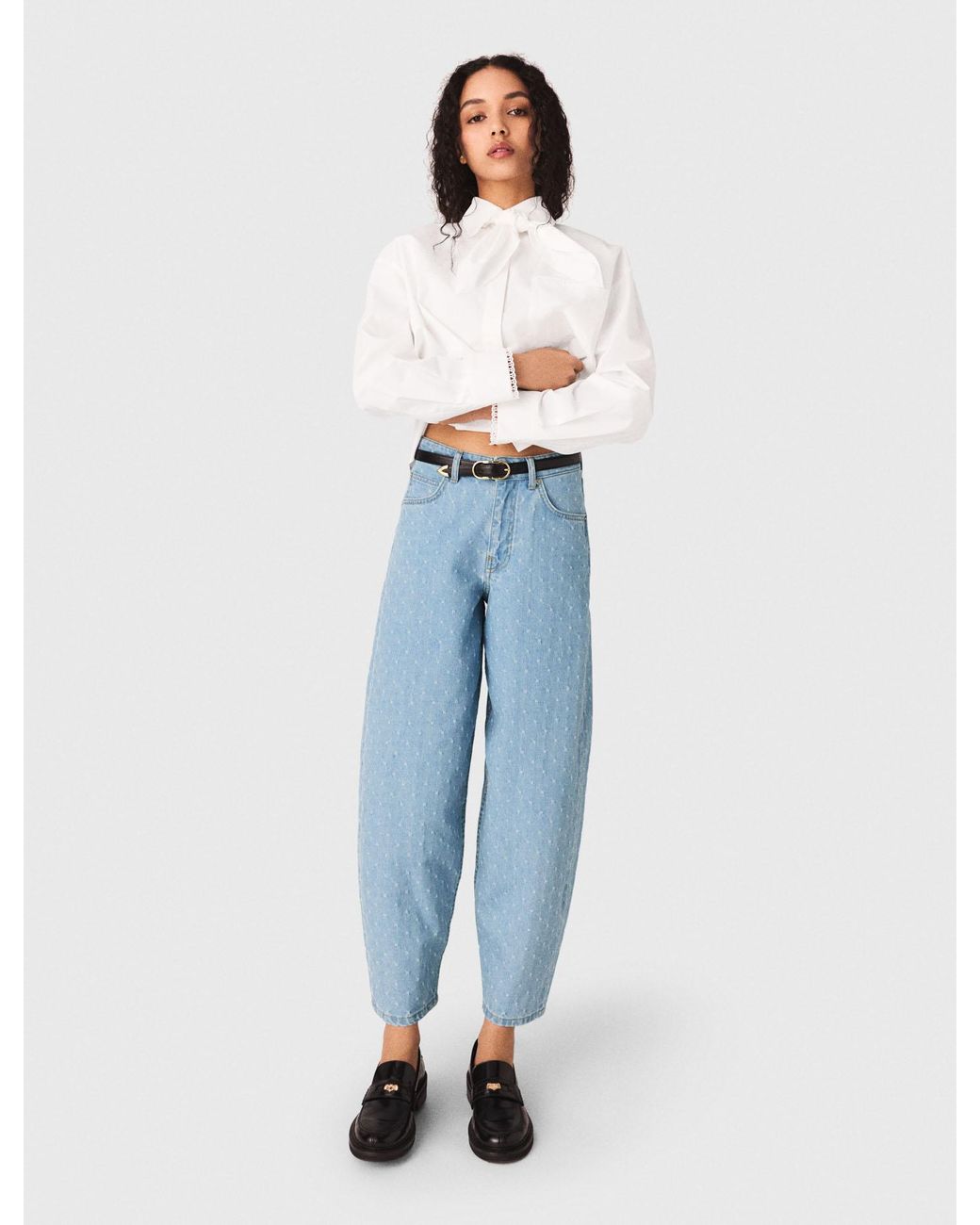 Maje Blue Textured Balloon Jeans
