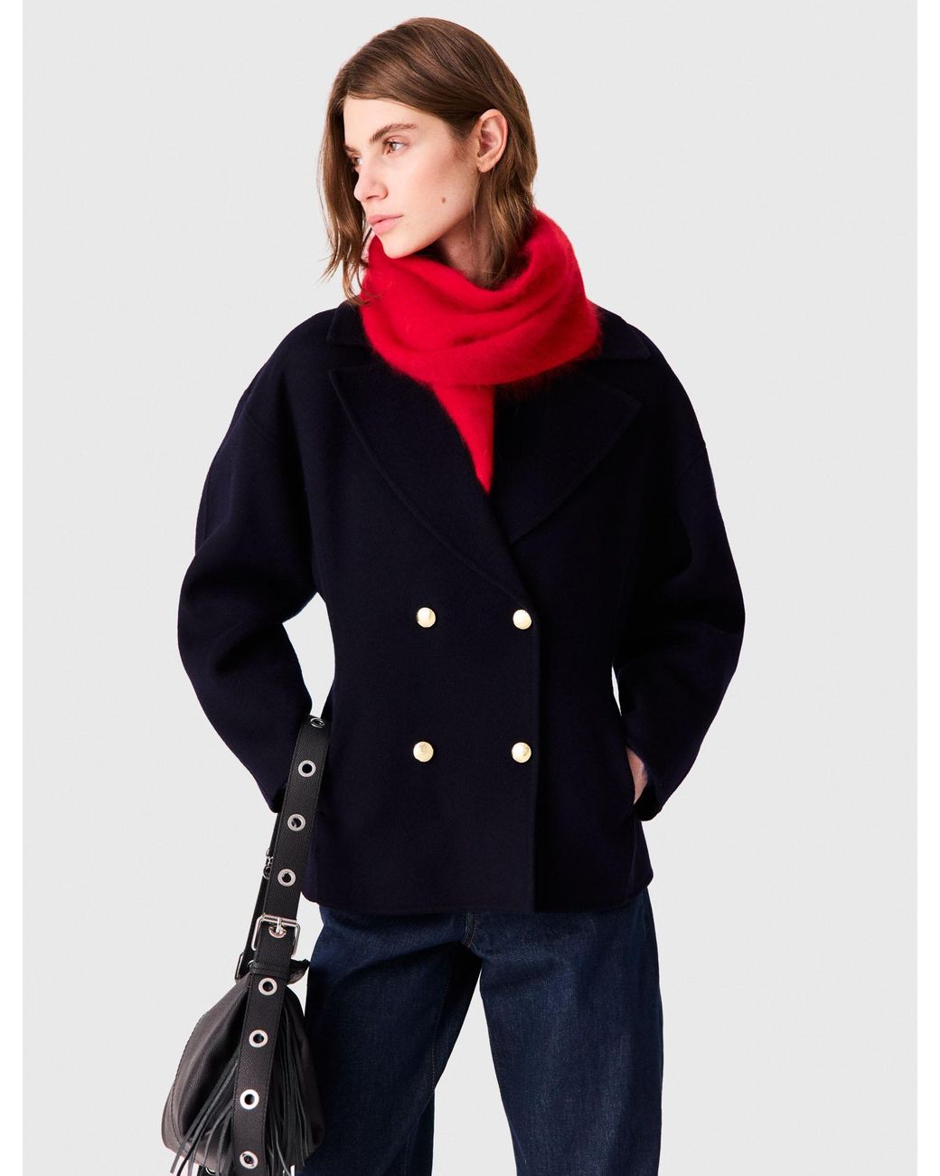 Maje Blue Fitted Double-Faced Coat