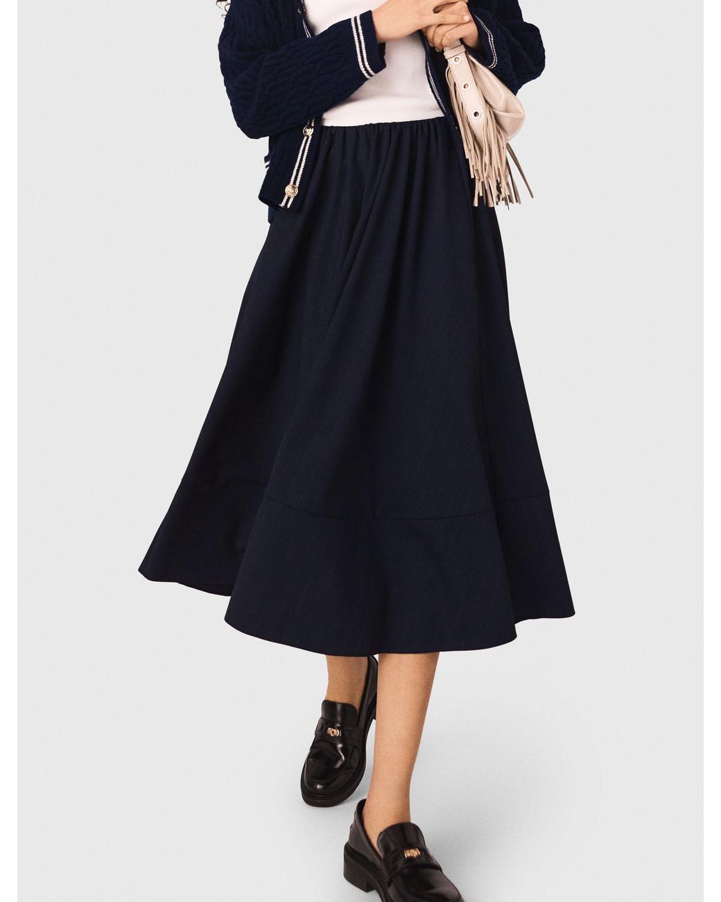 Maje Blue Striped Tailored Midi Skirt