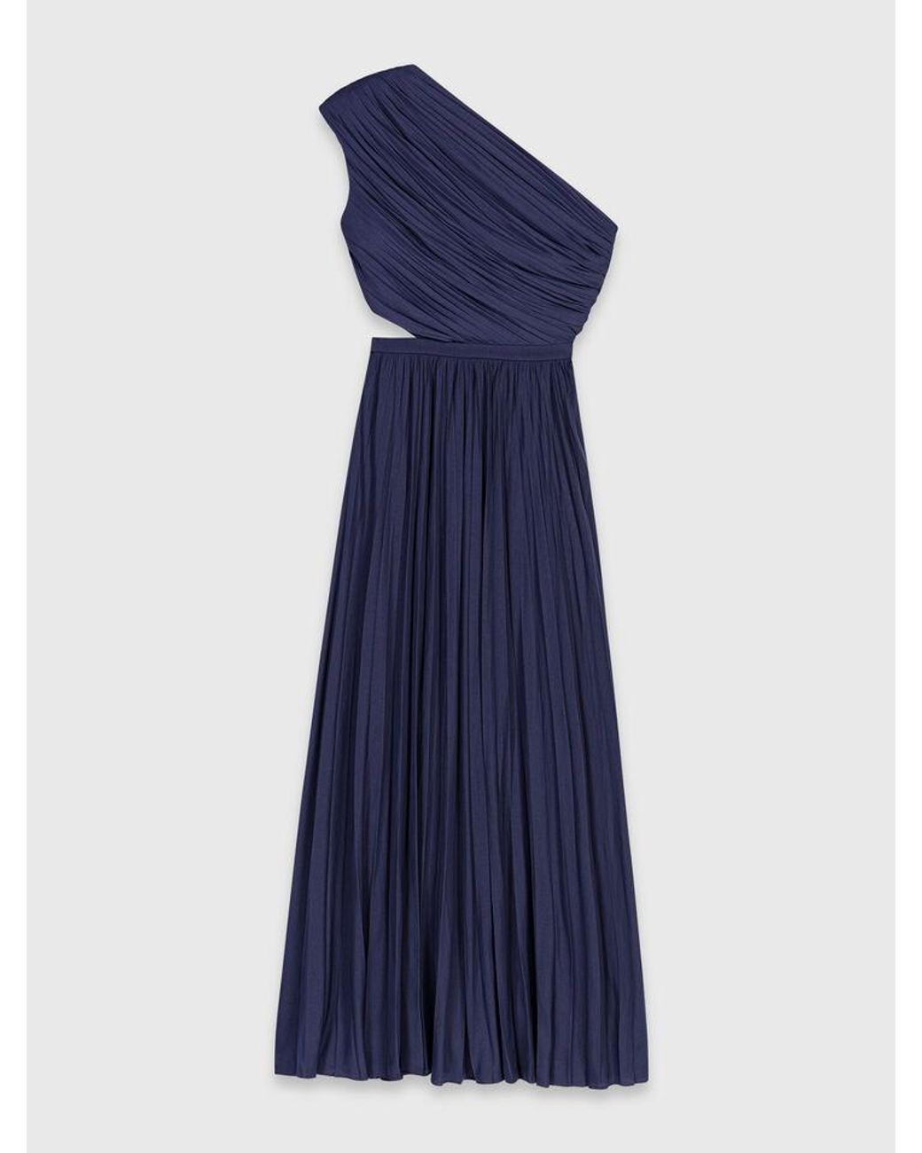 Maje Blue Asymmetrical Pleated Maxi Dress