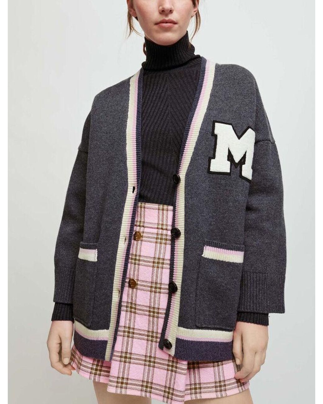 Maje M Patch College Cardigan in Gray Lyst