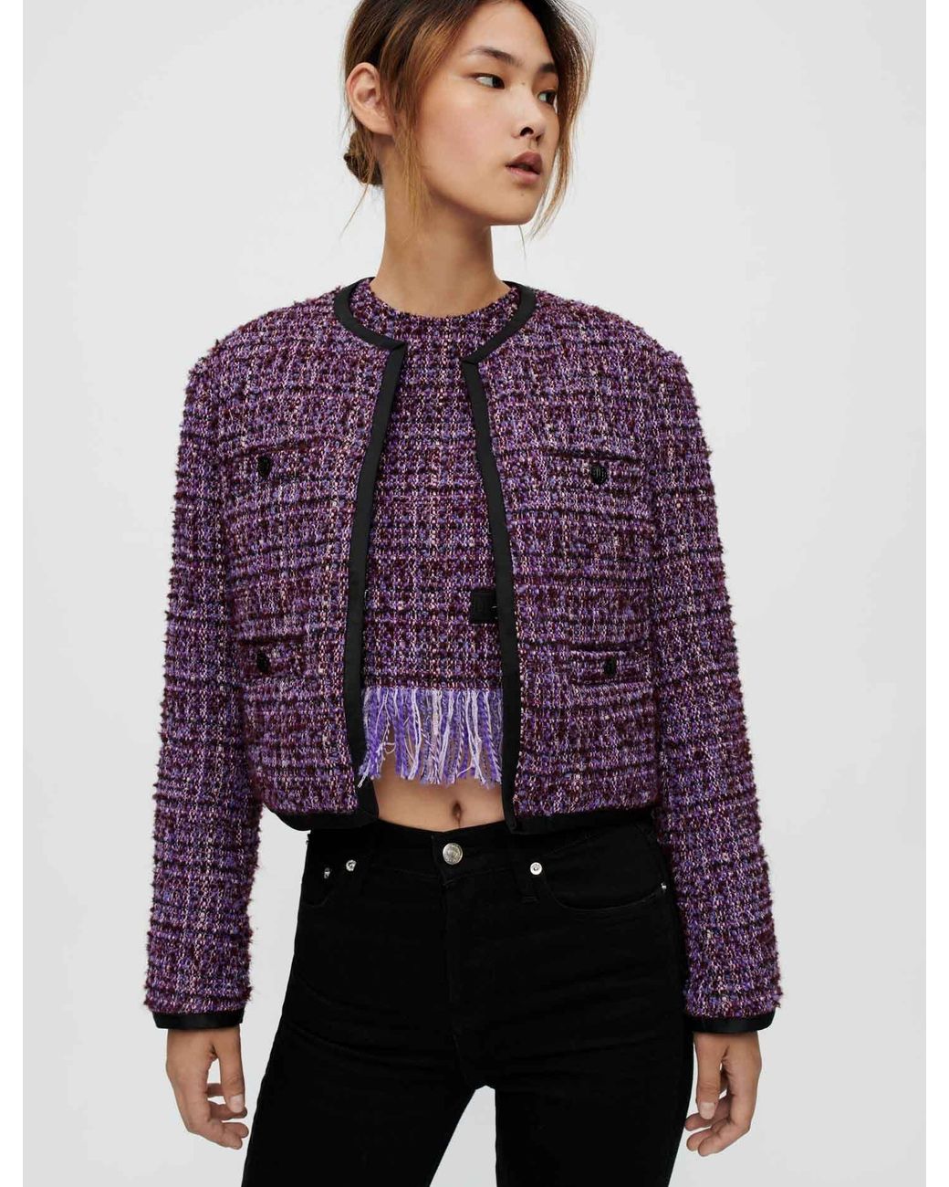 Purple tweed coat outlet