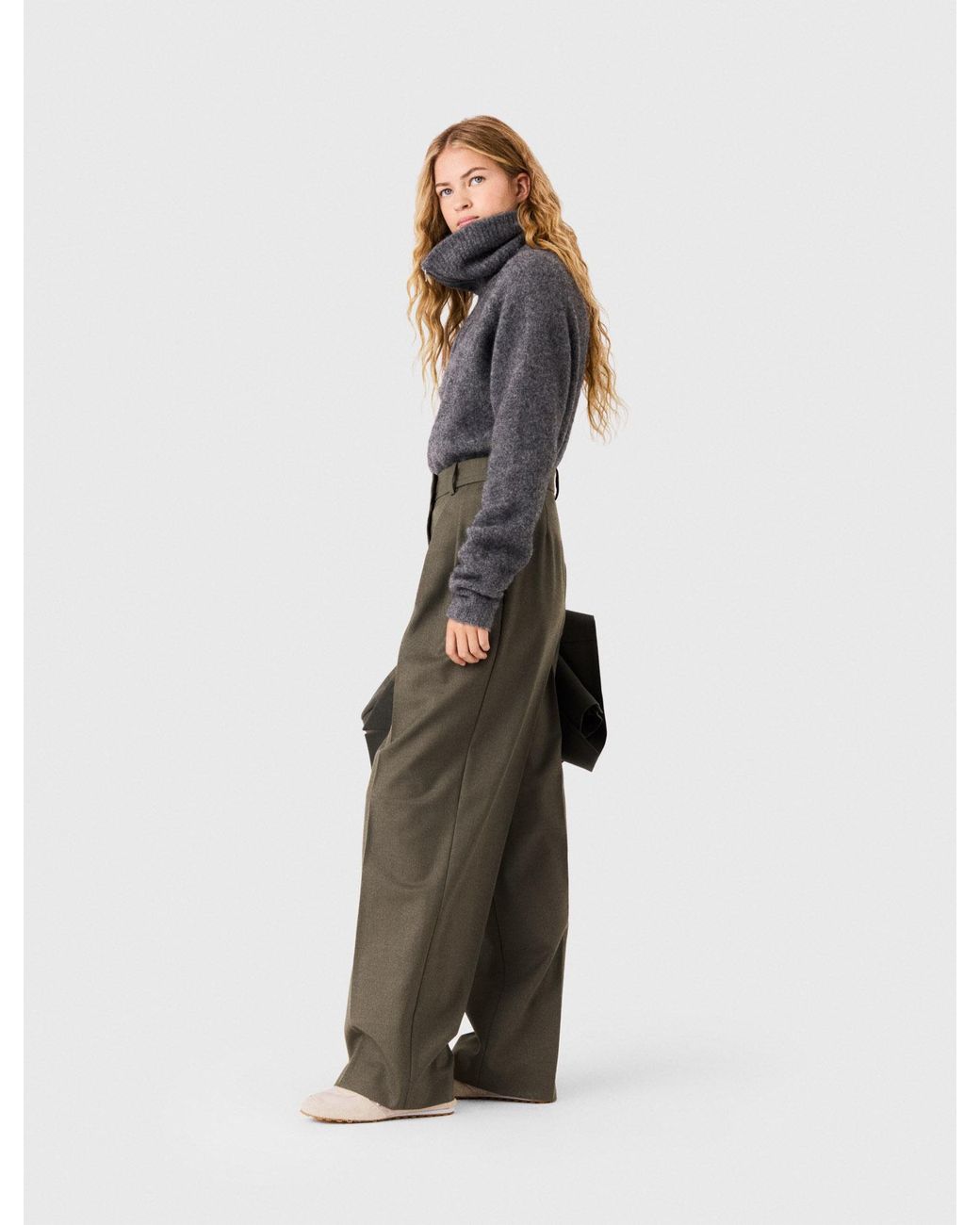 Maje White Wide-Leg Suit Trousers With Pleats