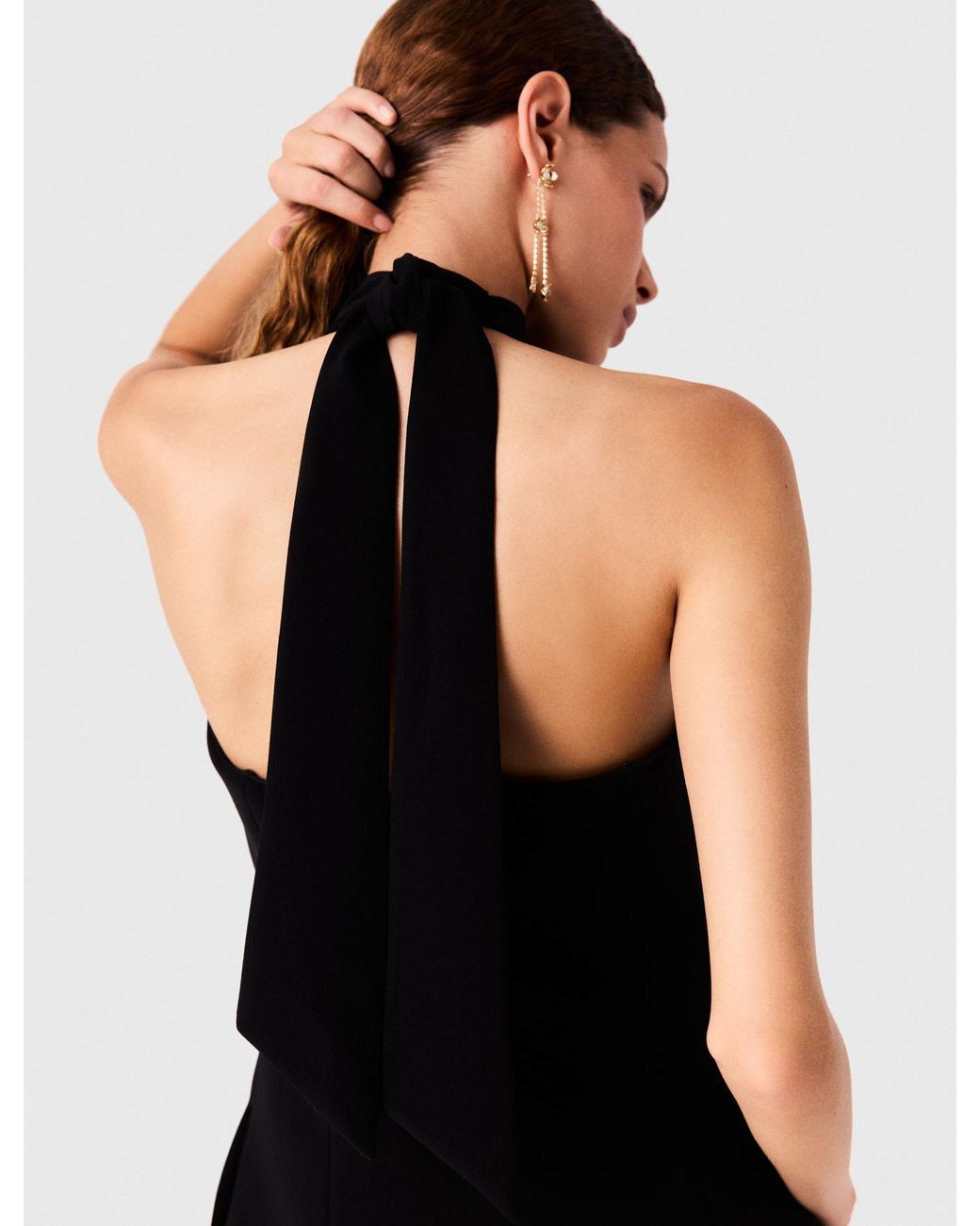 Maje Black Backless Tie-Neck Skater Dress