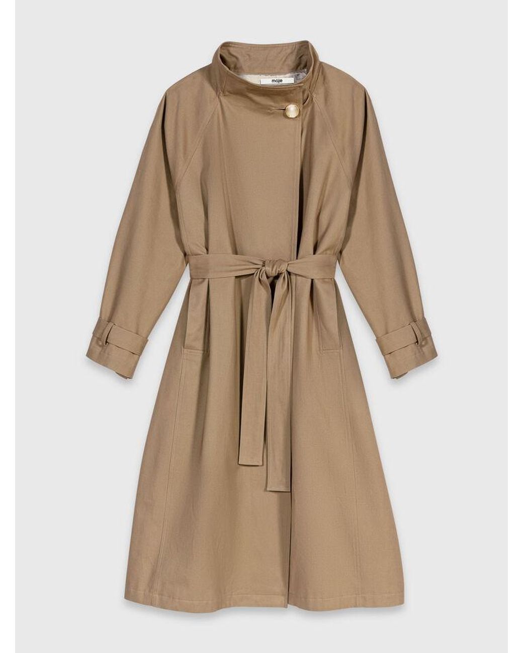 Maje Natural Long Belted Trench, Buttons