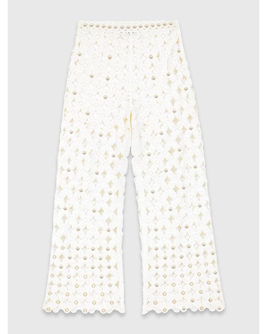 Maje White Crochet Trousers With Mirrors