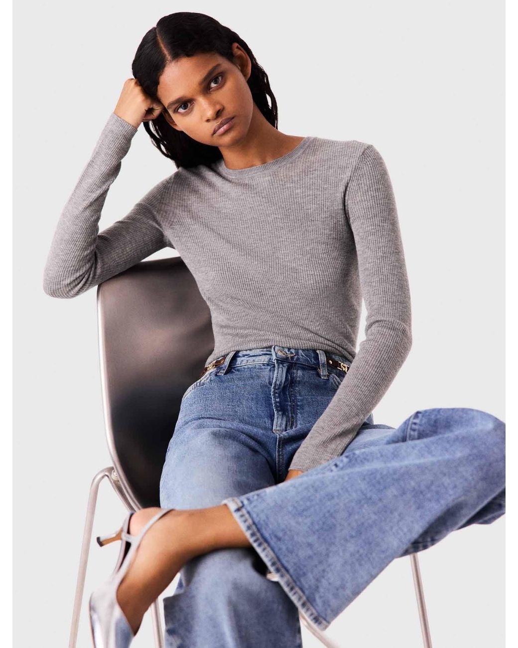 Maje Blue Second-Skin Round Neck Jumper