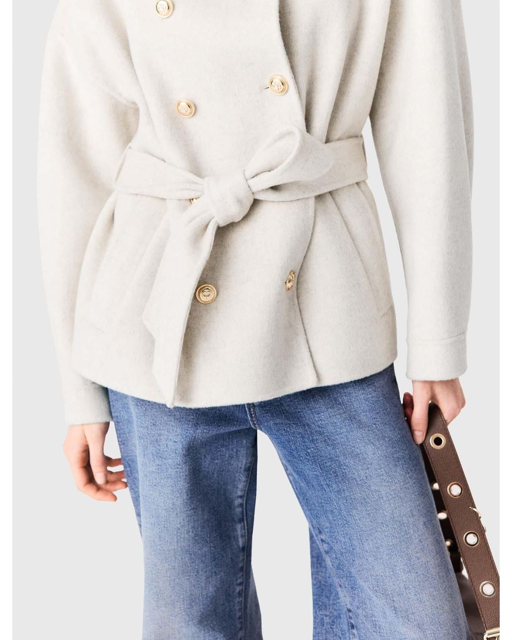 Maje Blue Double-Faced Mid-Length Coat